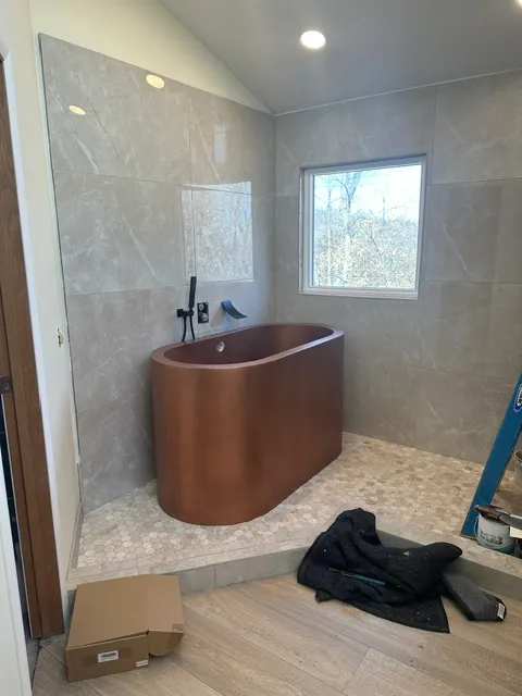 Copper freestanding soaking tub
